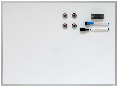 Nobo Pizarra Magnética Pequeña de Pared, Marco de Aluminio, Borrado en Seco, Para Casa y Oficina, Incluye Rotuladores, Imanes, Almohadillas de Montaje y Borrador, 585 x 430 mm, A2, Blanco, 1903777
