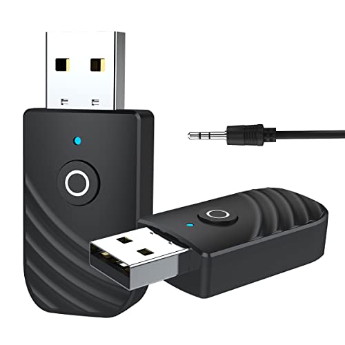 Bluetooth USB Receptor Bluetooth Adaptador Bluetooth para pc Bluetooth transmisor TV, USB Bluetooth 5.0 4 en 1 con Cable Auxiliar Digital de 3.5 mm para TV, Altavoces, PC, Auriculares,Coche