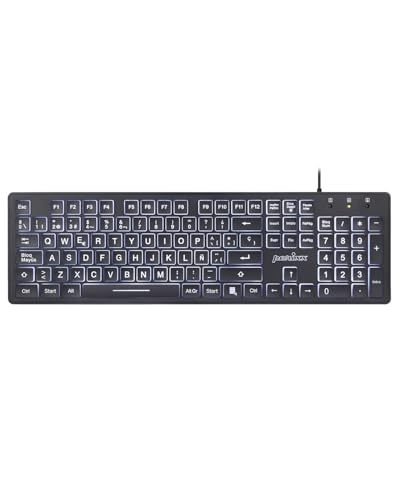 Perixx PERIBOARD 317 ES, Teclado estándar con retroiluminación, Letras Impresas en Grande, con Cable, QWERTY Español con Ñ, Negro
