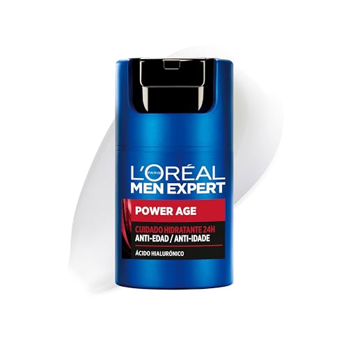 L'Oréal Crema hidratante para hombre, Antiarrugas y antienvejecimiento, Con ácido hialurónico hidratante para el envejecimiento, Para pieles secas y apagadas, Men Expert Power Age, 50ml