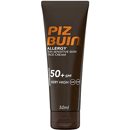 Piz Buin Allergy Protector Solar Facial SPF 50+, Protección muy alta para pieles sensibles, Crema para la cara, Protección UVA/UVB, Rápida Absorción, 50ml