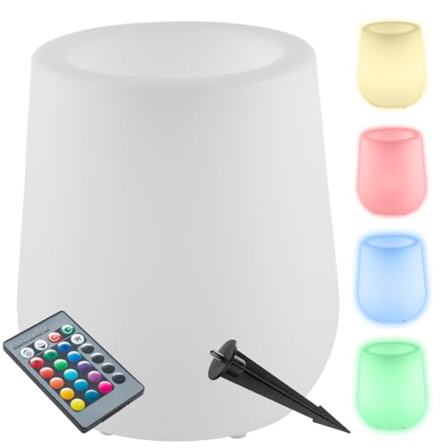 TecTake® Macetero con Luces Led Exterior Jardin con 16 Colores RGB, Mando a Distancia, Estaca para Tierra, Maceteros Grandes Exterior, Decoracion Terraza - 38 x 38 x 44 cm