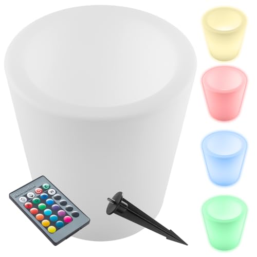 TecTake® Cilindro con Luces Led Exterior Jardin con 16 Colores RGB, Mando a Distancia, Estaca para Tierra, Maceteros Grandes Exterior, Decoracion Terraza - 38 x 38 x 40 cm