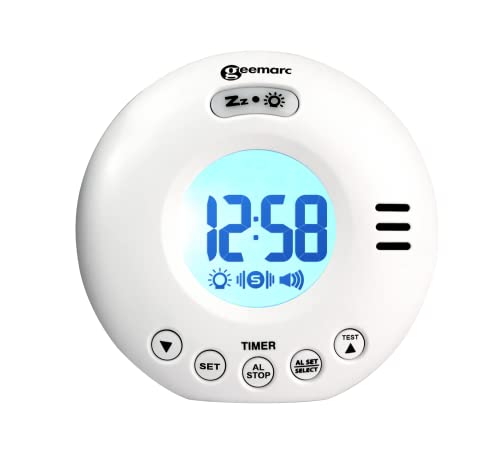 Geemarc Wake'n Shake Voyager Reloj de Alarma portátil para Viajes con Alarma Extra Fuerte 75 dB + vibración + Estuche de Viaje Blanco