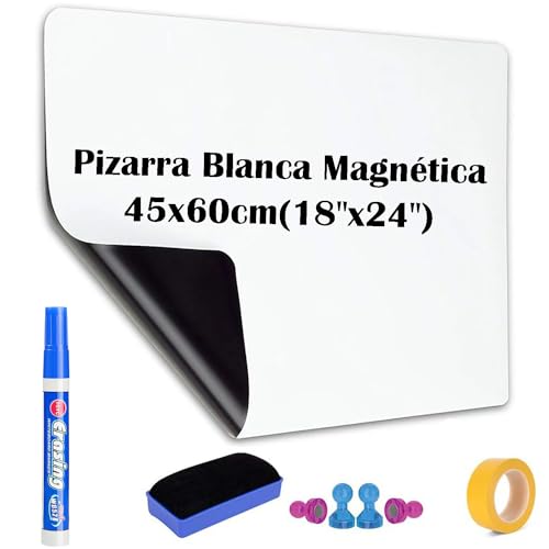 Homvik Pizarra Blanca Magnética 45x60cm Pizarra Blanca Adhesiva Tablero Recordatorio Pizarra para Oficina Casa y Tienda Incluye Rotulador Borrador imantado Imanes