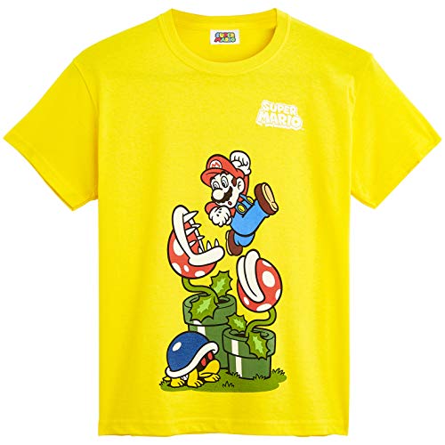 Super Mario Camiseta Niño, Camisetas de Manga Corta Mario Bros, Ropa Niño Algodón, Regalos para Niños y Adolescentes Edad 4-12 Años (5-6 Años, Amarilla)