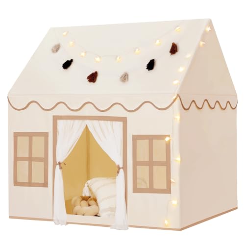 Wilwolfer Tienda de campaña Infantil: Jugar en Interiores y Exteriores - Tipi Casita Infantil con Guirnalda de borlas y Alfombra - Casa Grande para Niñas y Niños