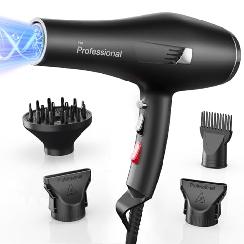 Dekuri Secador Pelo Profesional, Secadores Iónico Cabello Sin Encrespamiento, Hair Dryer con Difusor y Boquillas, 3 Temperaturas y 2 Velocidades para Mujeres y Hombres, Secado Rápido Salón