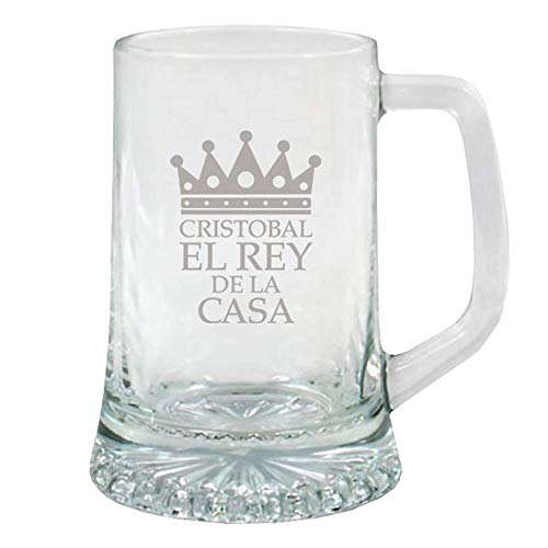 Regalo Original para Hombre: Jarra de Cerveza de Cristal para 'el Rey de la casa' Personalizada con Nombre, cumpleaños o el Día del Padre