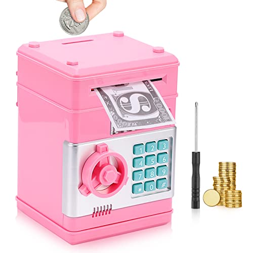 A0ZBZ Hucha electrónica Banco de Dinero con contraseña para Efectivo Monedas cajeros automáticos Mini Bancos de Monedas Hucha para niños (Rosa)
