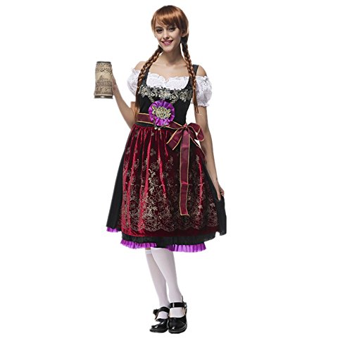 Prettycos Disfraz de bavara de Mujer Uniforme Vestido de Oktoberfest Traje Tradicional de Baviera Disfraz de Criada Cosplay para Halloween Carnaval Bar