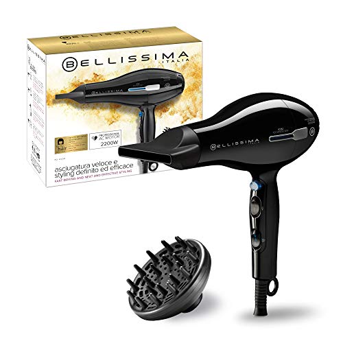 Imetec Bellissima P2 2200 - Secador de pelo profesional de 2200 W, tecnología de iones para hidratar el cabello y reducir el encrespamiento, 8 combinaciones de aire y temperatura, boquilla estrecha