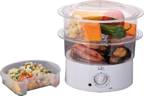 Jata CV200 Vaporera Cocina Sana con 2 Cestas, Capacidad de 3,5 L, Depósito agua 500 ml, Incluye Recipiente para Arroz o Salsas, Temporizador hasta 60 Minutos, 400 W