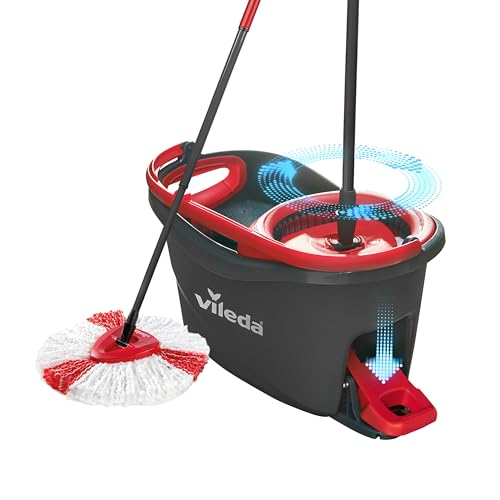 Vileda Easy Wring & Clean Turbo Set Cubo Gris con Fregona Giratoria con Pedal, Mango Telescópico de 85 a 123 cm, Fregona con Escurridor Giratorio, Cabezal de Microfibra 2 en 1, para Suelos