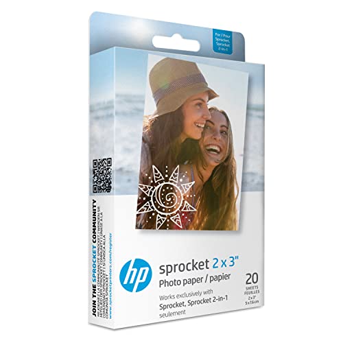 HP Zink W4Z13A - Papel Fotográfico Adhesivo (20 Hojas/5 x 7,6 cm), Blanco
