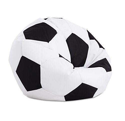 Textilhome – Puff Pelota de Fútbol 90 cm | Puf Gigante Infantil y Juvenil, Moldeable con Relleno Incluido, Tejido PVC Resistente, Doble Costura,Ideal para Dormitorio, Salón o Sala Gaming