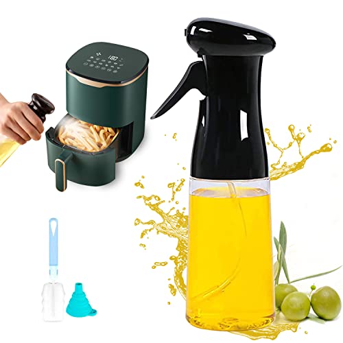 Pulverizador de aceite de oliva para cocinar, barbacoa, botella de espray de aceite con cepillo y chispa, botella de spray para cocina, asado, asado, pasta, ensalada (210 ml), color negro