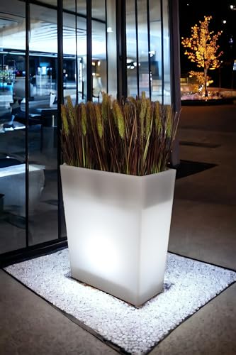 Arnusa Macetero LED Grande Iluminado RGB con Mando a Distancia PL403S macetero Alto Rectangular macetero Moderno 70 x 59 x 31 cm Blanco
