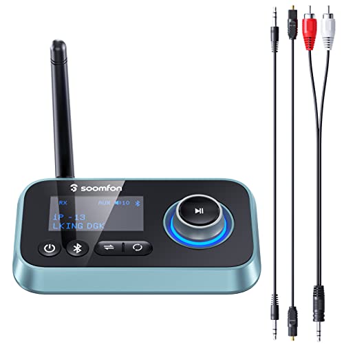 SOOMFON - Receptor Transmisor Bluetooth 5.0 para TV - Adaptador de Audio Bluetooth de Largo Alcance 3 En 1 HiFi con Pantalla LCD Doble Enlace Paso de Barra de Sonido para Estéreo Doméstico