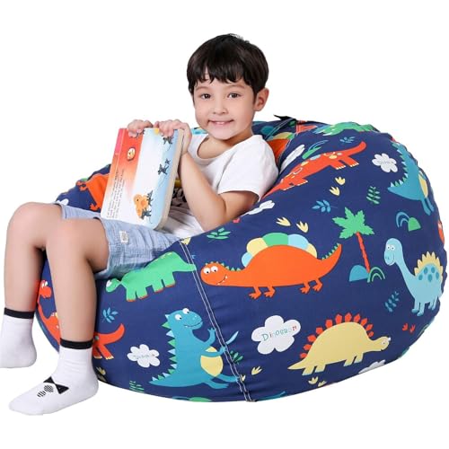 Puf de Peluche, Bolsa Almacenamiento Juguetes Felpa, Bolsa Frijoles Lona, Puff Almacenamiento Animales Peluche, Cómodo Suave Ahorra Espacio, para Que Los Lean (22in, Dinosaurio de dibujos animados)