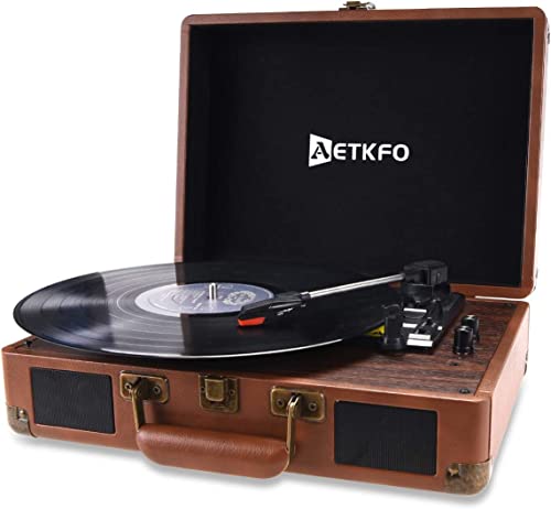 AETKFO Tocadiscos, Bluetooth Tocadiscos de Vinilo Vintage con 2 Estéreo Altavoces Integrados, Reproductor de 3 Velocidades par 33/45/78 RPM, Transcripción de Vinilo a Mp3, Admite Entrada AUX y RCA