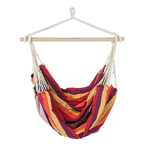 Ultranatura Silla Colgante con travesaño, Silla Colgante Serie Bali, Colgante XL para 2 Personas, Fabricada 100% algodón, Capacidad Carga hasta 150 kg, Dimensiones: Aprox. 185 x 125 x 5 cm, Arcoíris