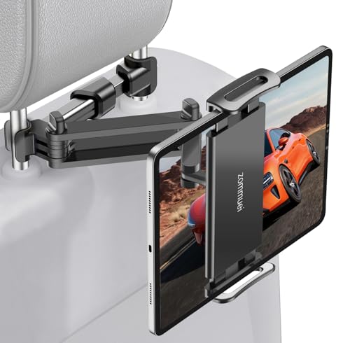 Zommuei Soporte Tablet Coche, Soporte Reposacabezas Asiento Trasero para automóvil 360°Rotación Soporte de Montaje Extensible para iPad Air Mini 2 3 4, Pad 2018 Pro 9.7,10.5, Tableta de 4.4-14 Pulgada