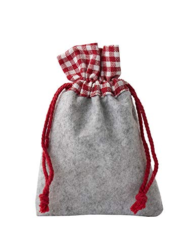12 bolsitas de fieltro con borde de algodón, bolsas de fieltro para regalos, decoración para Oktoberfest, gris claro con borde rojo y blanco a cuadros, 23x15 cm