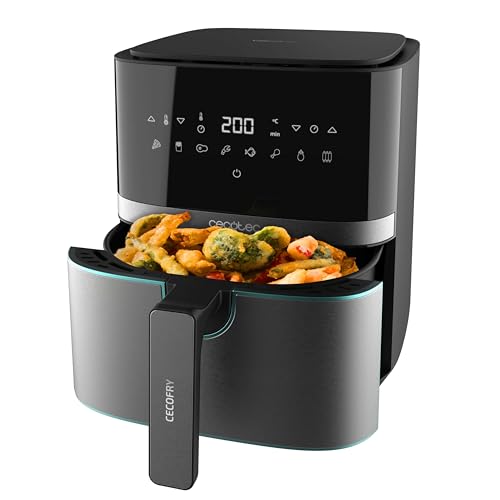Cecotec Freidora de Aire de 5,5L, Air Fryer, Cecofry Full InoxBlack 5500 Pro. 1700W, Digital, sin Aceite, Panel Táctil, Acabados en Acero Inox, Tecnología PerfectCook, Termostato, 8 Modos