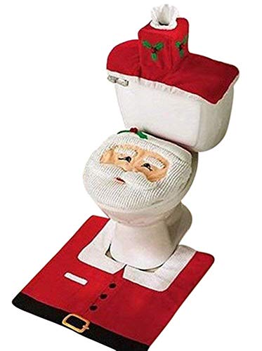 Kit de Navidad con funda de asiento, alfombra y cubreinodoro de Papá Noel
