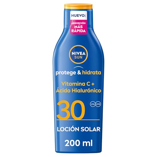 NIVEA SUN Protege & Hidrata - Leche Solar FP30 - Protector Solar Corporal - Protección UVA/UVB - Resistente al Agua - Hidratación 48h - Con Vitamina C y Ácido Hialurónico - Todo Tipo de Piel - 200 ml