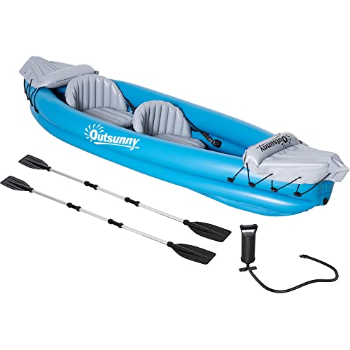 Outsunny Kayak Hinchable para 2 Personas Kayak Inflable Individual de PVC con 2 Asientos 2 Remos Bomba y Kit de Reparación 330x105x50 cm Azul