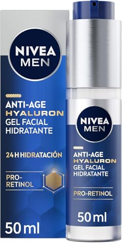 NIVEA MEN Hyaluron Gel Facial Hidratante Antiedad (1 x 50 ml), gel reafirmante que reduce las arrugas, gel para hombre con ácido hialurónico