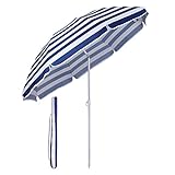 Sekey® Sombrilla Ø 160 cm parasol para terraza jardín playa balcón piscina patio, color Rayas blancas azules, protector solar UV20+
