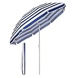 Sekey® Sombrilla Ø 160 cm Parasol para terraza jardín Playa balcón Piscina Patio, Color Rayas Blancas Azules, Protector Solar UV20+