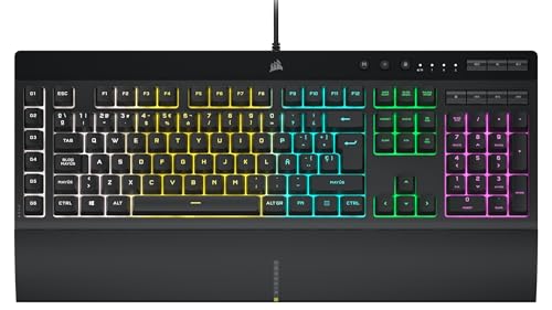 Corsair K55 RGB PRO Teclado para Juegos con Teclas de Membrana, Retroiluminación RGB Dinámica, 6 Teclas Macro con Integración el Software Elgato, Resistencia al Polvo y los Derrames, QWERTY, Negro