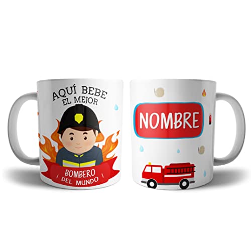 Kartoon Kase Taza Bombero Original Personalizada con Nombre | Mejor del Mundo Taza Profesiones de Cafe Desayuno para Regalar (Bombero)