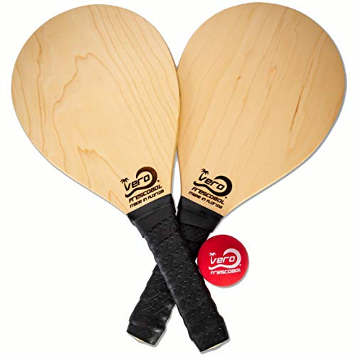Vero Frescobol American Birch Wood Beach Frescobol Paddle Set, dos bolas oficiales, bolsa de mano, Estados Unidos