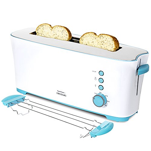 Cecotec Tostadora Toast&Taste 1L. 1000 W, Capacidad para dos Tostadas, Ranura XL, 7 Posiciones de Tostado, Función Descongelar y Función Recalentar, Incluye soporte para panecillos y bollería