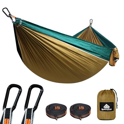 NATUREFUN Hamaca Ultraligera de Viaje Camping | 300 kg Capacidad de Carga, (275 x 140 cm) Nylon Paracaídas | 2 mosquetones de Calidad, 2 Correas de Nylon| para jardín Interior y Exterior