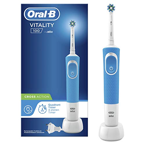 Oral-B Vitality 100 Cepillo de Dientes Eléctrico con Mango Recargable, Tecnología Braun y 1 Cabezal de Recambio - Azul