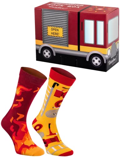 Rainbow Socks - Calcetines de bombero en el camión para él y para ella- 2 pares - Talla 41-46