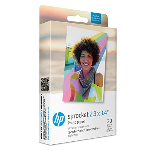 HP Sprocket Papel fotográfico adhesivo premium de ZINK de 5.8 x 8.7 cm (20 hojas) Compatible con las impresoras fotográficas HP Sprocket Select