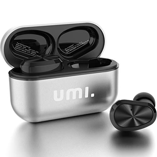 Amazon Brand - Umi Auriculares de botón inalámbricos W5s auriculares Bluetooth 5.2 cascos inalambricos IPX7 compatibles iPhone Samsung Huawei y estuche metálico con base de carga (plata)