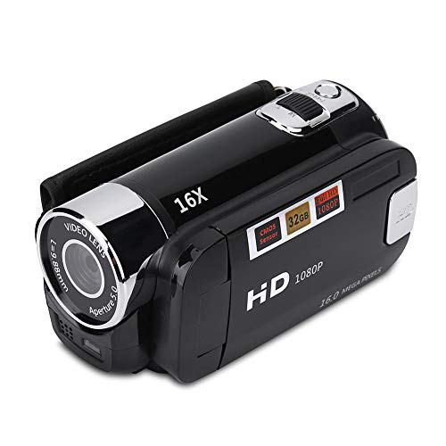 Videocámara Digital, videocámara de Alta definición Full HD rotación Full HD 270 ° 1080P 16X, cámara de vídeo DV portátil con Pantalla de 2,7 Pulgadas para Acampar en casa (EU Plug Black)