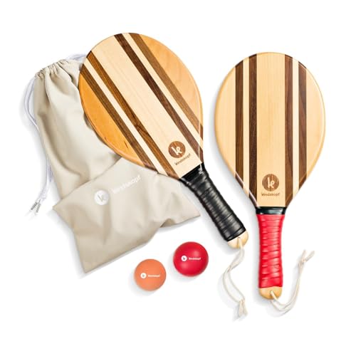 Original Raquetas de two46 | Premium Set de raquetas de playa de madera para Frescobol/Matkot/Beachtennis | + bolso de algodon gratuito con la compra del set