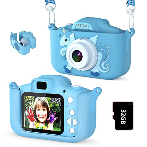 ASTGMI Cámara para niños, 2.0 Pulgadas, cámara Digital, Mini cámara Infantil, Recargable, videocámara de Regalo, Juguete para niñas, niños de 3 a 10 años, vídeo HD 1080p, 32G SD Card (Azul)