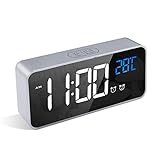LATEC Reloj Despertador Digital, LED Pantalla Reloj Alarma Inteligente con Temperatura, Puerto de Carga USB, 12/24 Horas, 4 Brillo Ajustable (Plata)