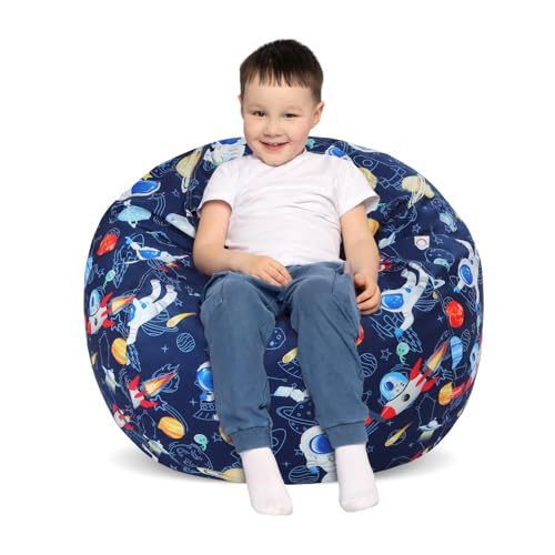 decalsweet Grande Bolsa Puff para Guardar Juguetes para Niños Niñas, Suave y Plegable Bolsa de Frijoles, Cubierta de Silla en Interiores y Exteriores (Sin Relleno), Astronauta Espacial Azul