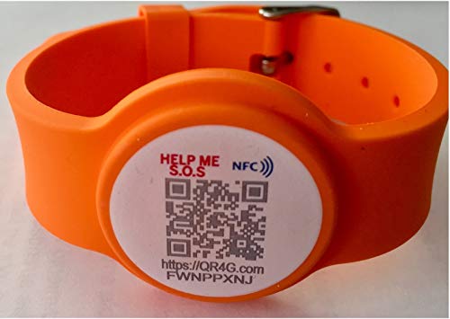 QR4g.com GPS: Pulsera ajustable identificativa con TecnologÃ­a QR NFC GPS para NiÃ±os y Mayores (Naranja)